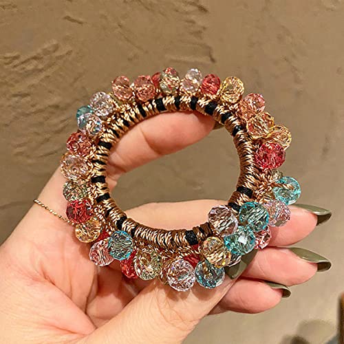 2 Pcs Women Crystal Pearls Hair Rope Handmade Elastic Beaded Ponytail Holders Hair Ties For Women And Girls Hair Accessories #TOP4