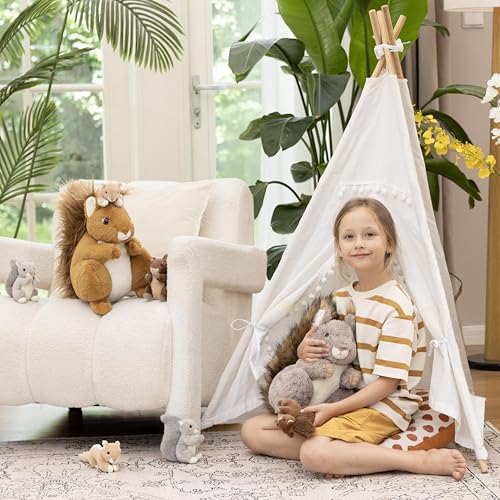 Image of MaoGoLan 4Pcs Squirrels Stuffed Animal, Realistic Squirrel Plush Toys with 3 Baby Squirrels for Small Hand, Adorable Stuffed Squirrels Gift for Forest Animal Lover,Girls,Boys,Kids,Baby Shower