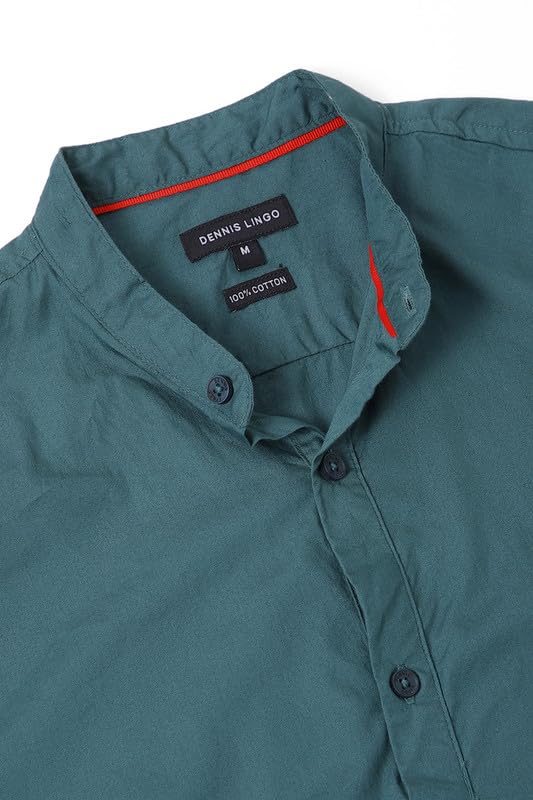 Image of Dennis Lingo Men's Cotton Solid Slim Fit Mandarin Collar Full Sleeves Casual Shirt