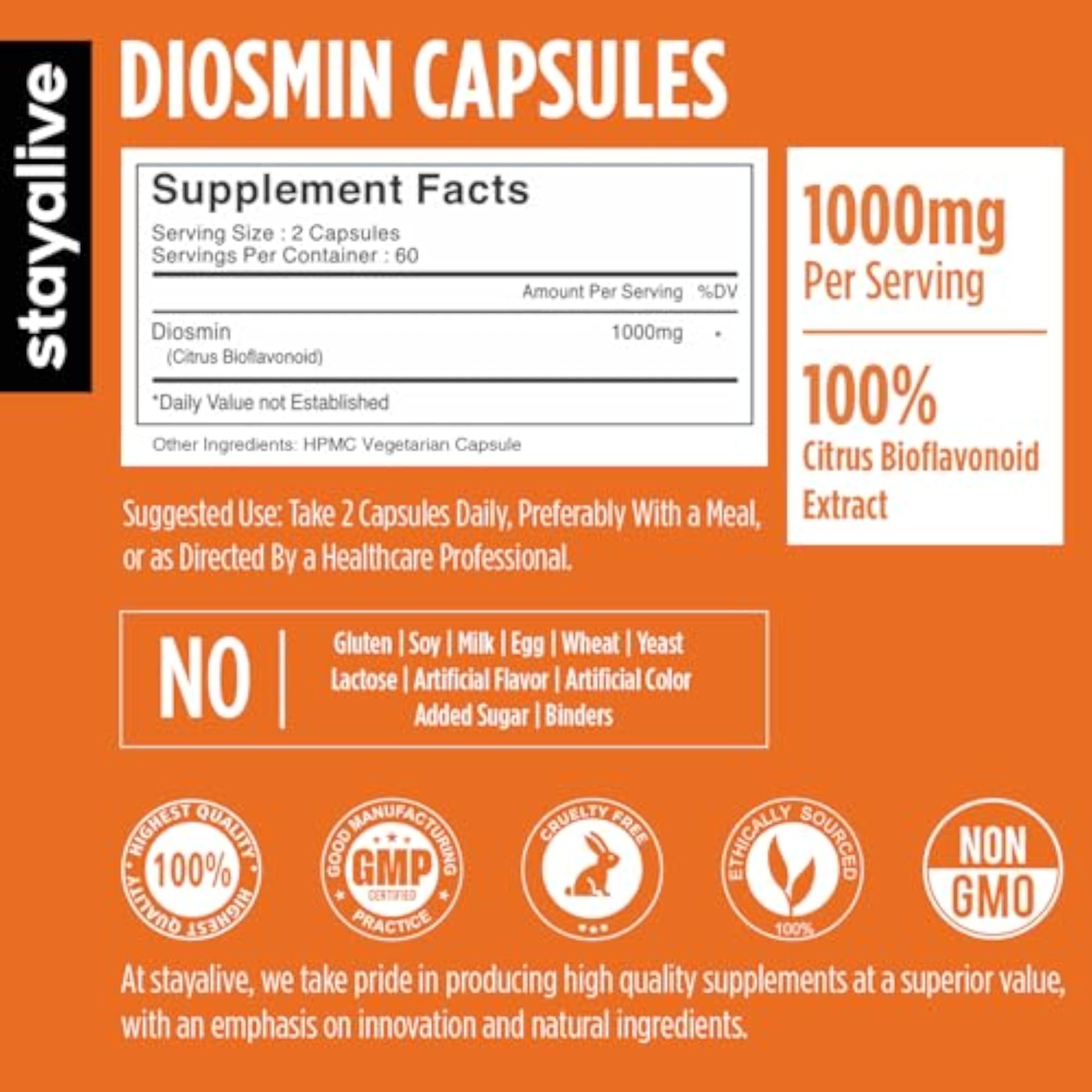 StayAlive Pure Diosmin Complex 1000mg 120 Capsules
