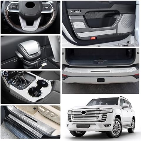 ZittRo Trunk Door sill Protector Trim, Stainless Steel Rear Guard for Toyota Land Cruiser 300 LC300 2021 2022 2023 Lc300 Interior Upgrade to Silver Plated Series (Rear Guard Plate Outer 5/7seat) Cover