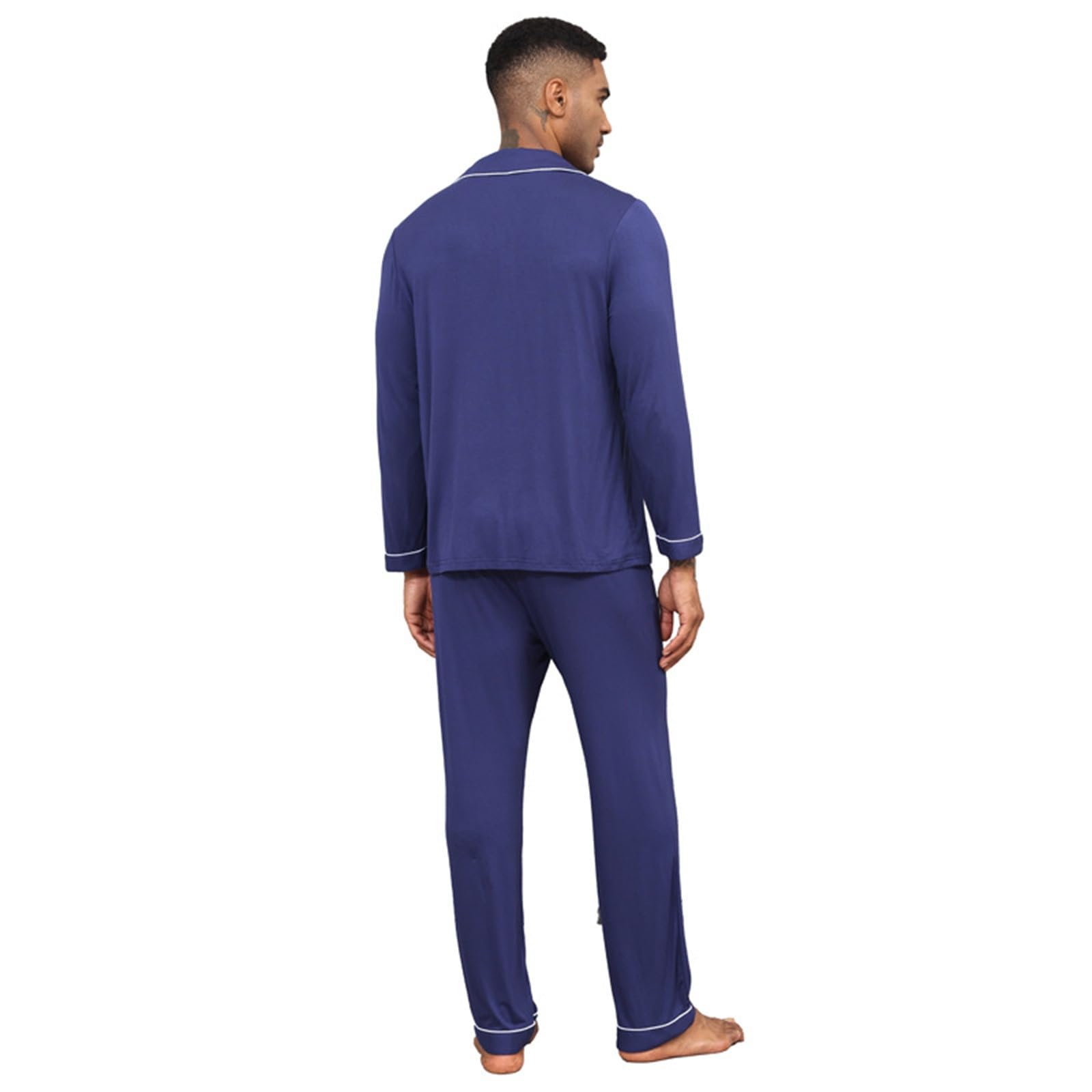 Genérico Pijama Hombre Ropa de Dormir Masculina y Liso Manga Larga Pantalón Largo Ropa de Dormir Hombre con Bolsillos Pijamas de Dos Piezas