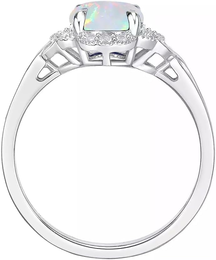 1.5ct Round Opal Rings For Women 925 Sterling Silver Dainty Genuine Opal Wedding Engagement Ring October Birthstone Opal Ring For Her