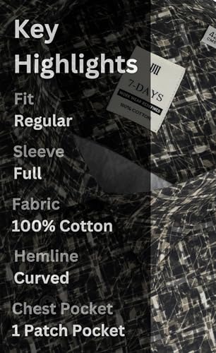 Image of 7-DAYS Men's Premium Formal Printed Shirt - 100% Cotton, Regular Fit, Full Sleeves, with Pocket - Stylish for Special Occasions.