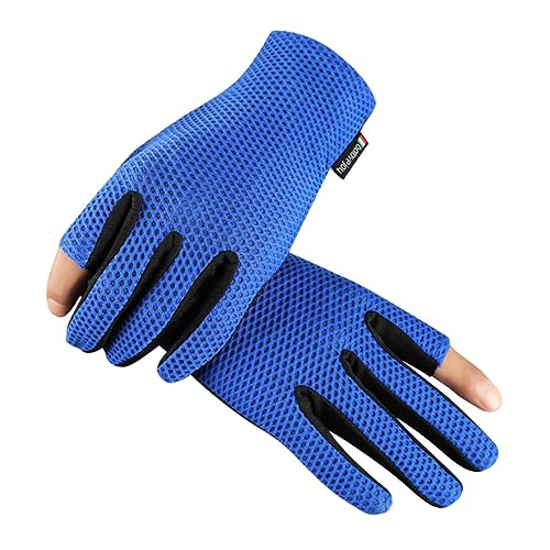PartyKindom 1Pair Finger Cut Outdoor Sports Gloves Breathable Non Slip Workout Gloves for Cycling Climbing Fishing Riding Lightweight Ice Comfortable Fit Blue