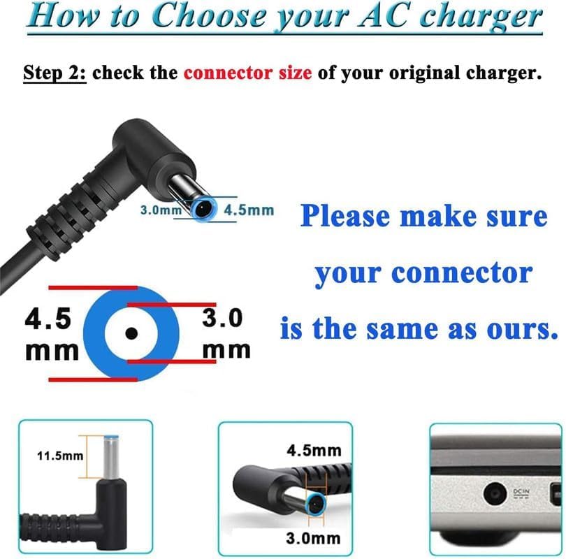 Image of Laptop Computer Smart Blue Tip, for HP Pavilion x360 17 15 14, Elitebook Folio 1040 G1, Chromebook Stream 14 13,Envy x2,and More AC Tip Adapter with 3 pin Power Cable (65W Blue)