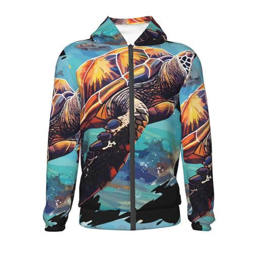 Green Turtle in Sea Water1 Kids Pullover Hoodies Boys Zip Up Sweatshirts Girls Athletic Clothes with Pocket2
