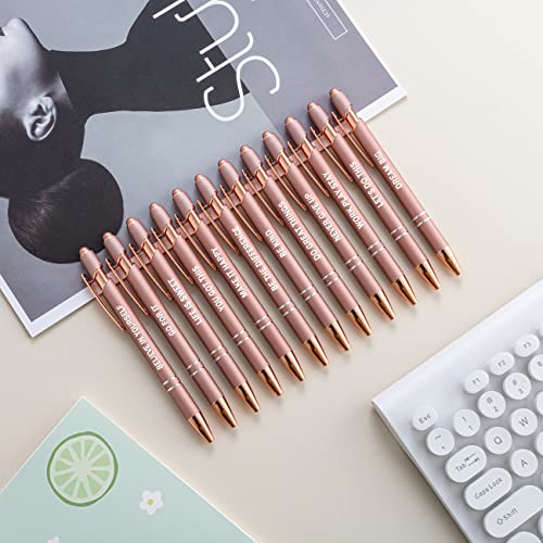 Pasisibick 12 Pieces Rose Gold Inspirational Motivational Quotes Snarky Screen Touch Stylus Ballpoint Pens, Office Encouraging Scriptures, Black Ink (Rose Gold,Motivational) #TOP2