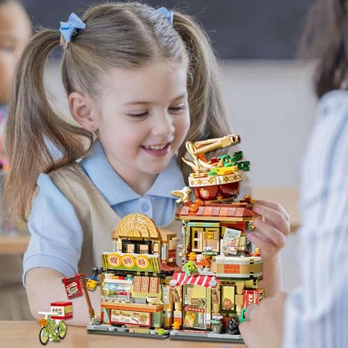 Image of SKY LINE OCEAN Japanese Ramen Noodle Shop Building Blocks Set (870+ PCS) | Street View Mini Bricks Cafe Model Kit for Ages 14+ | Creative Architecture DIY Decor | 5 Year Structural Warranty