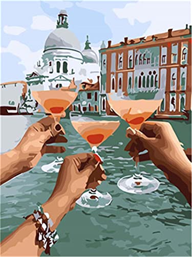 YEESAM ART Pintura por números, 16 x 20 pulgadas, pintura al óleo, arte de pared (cheers, sin marco)