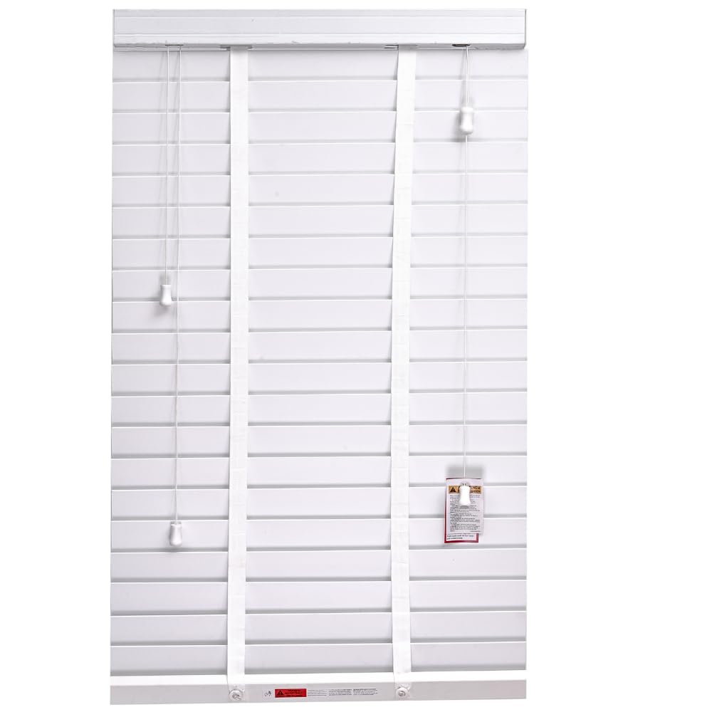 REHAN & CO Faux wood window Venetian Blinds 50mm Slats with String/Tape Blinds Aluminium Headrail Trimmable Child Safe Home Office Window Blind (White Tape