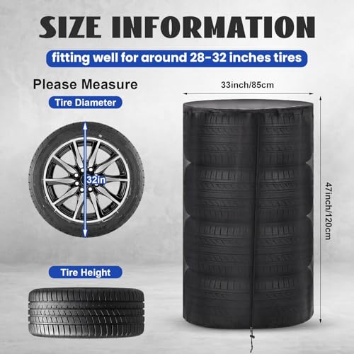 Image of 2 Pcs Tire Covers Storage 420d 33 Inches Outdoor Tire Storage Bag Waterproof All Seasonal Protection Cover Holding 4 Tires with Zipper for Truck Trailer Car Rv SUV