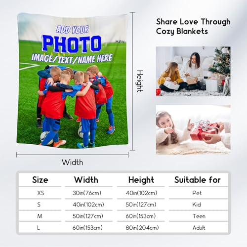 Custom Blanket with Picture, Personalized Blankets for Kids, Customized Team Gifts with Photo Text, Warm Flannel Throw for Women Men Team Player, 50"x60"