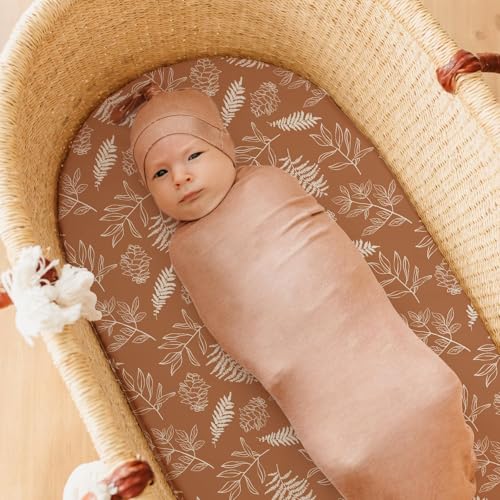 Image of Stretch Fitted Bassinet Sheet Set BROLEX 2 Pack Cradle Sheets for Bassinet Pad /Mattress,Unisex Boys Girls,Ultra Soft,Squirrel Foliage