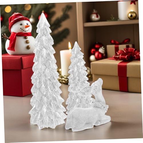 Decoraciones navideñas de árbol y reno de resina con acabado elegante 7