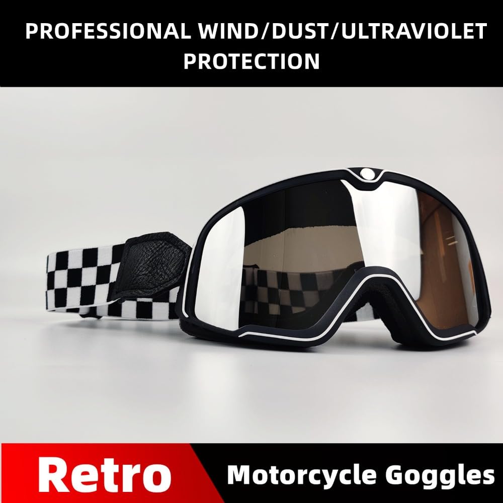 Occhiali da Moto Antivento,Occhiali da Sci Occhiali Da Moto Retrò Scooter ATV Sci Vista Cafe Racer Chopper Ciclismo Corsa