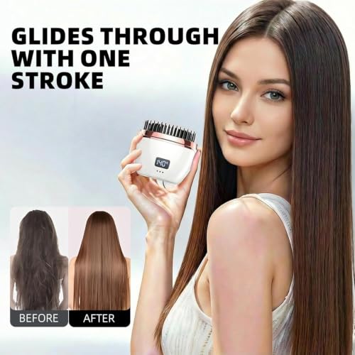 Image of Mini Hair Straightener,Cordless Hair Straightener Brush, Portable Straightening Brushhot Comb Hair Straightener For Women,Three Temperature Adjustments Flat Iron For Travel, Multicolour. (White)