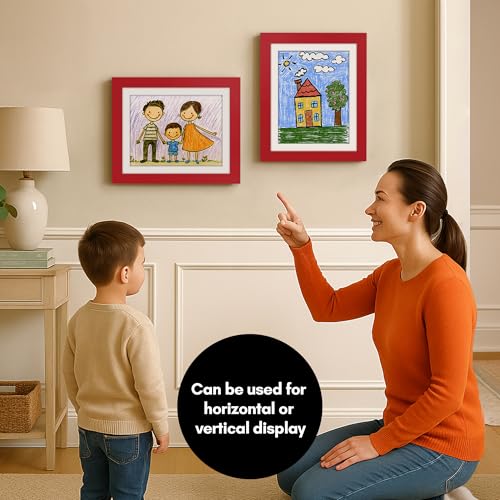 Image of Americanflat Kids Artwork Frame Changeable (Apple Red) - Magnetic Door Holds 100 Art Pieces - 8.5x11 Letter Size Display with Mat or 10x12.5 Without Mat - My Mini Masterpiece