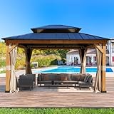 RICHRYCE 13' x 15' Solid Wood Gazebo, Hardtop Gazebo Galvanized Steel Outdoor Gazebo Canopy Double...