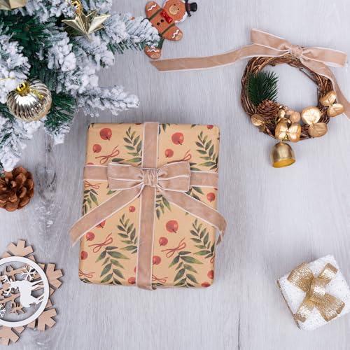 Image of QIANF Vintage Camel Velvet Ribbon Christmas Ribbon for Gift Wrapping Crafts Christmas Tree Ornaments Garland Decorations, 5 /8 Inch X 25Yd
