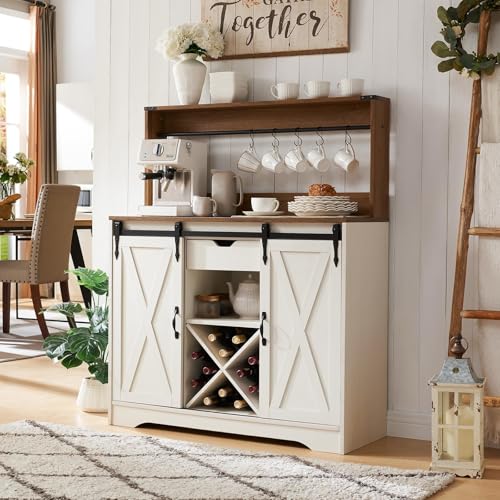 Wnutrees Farmhouse Coffee Bar Cabinet with Charging