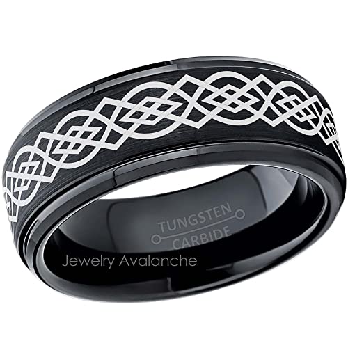 Personalized Celtic Pattern Tungsten Rings Matching Bands or by Individual - Black Tungsten Carbide Ring Comfort Fit Anniversary Bands2