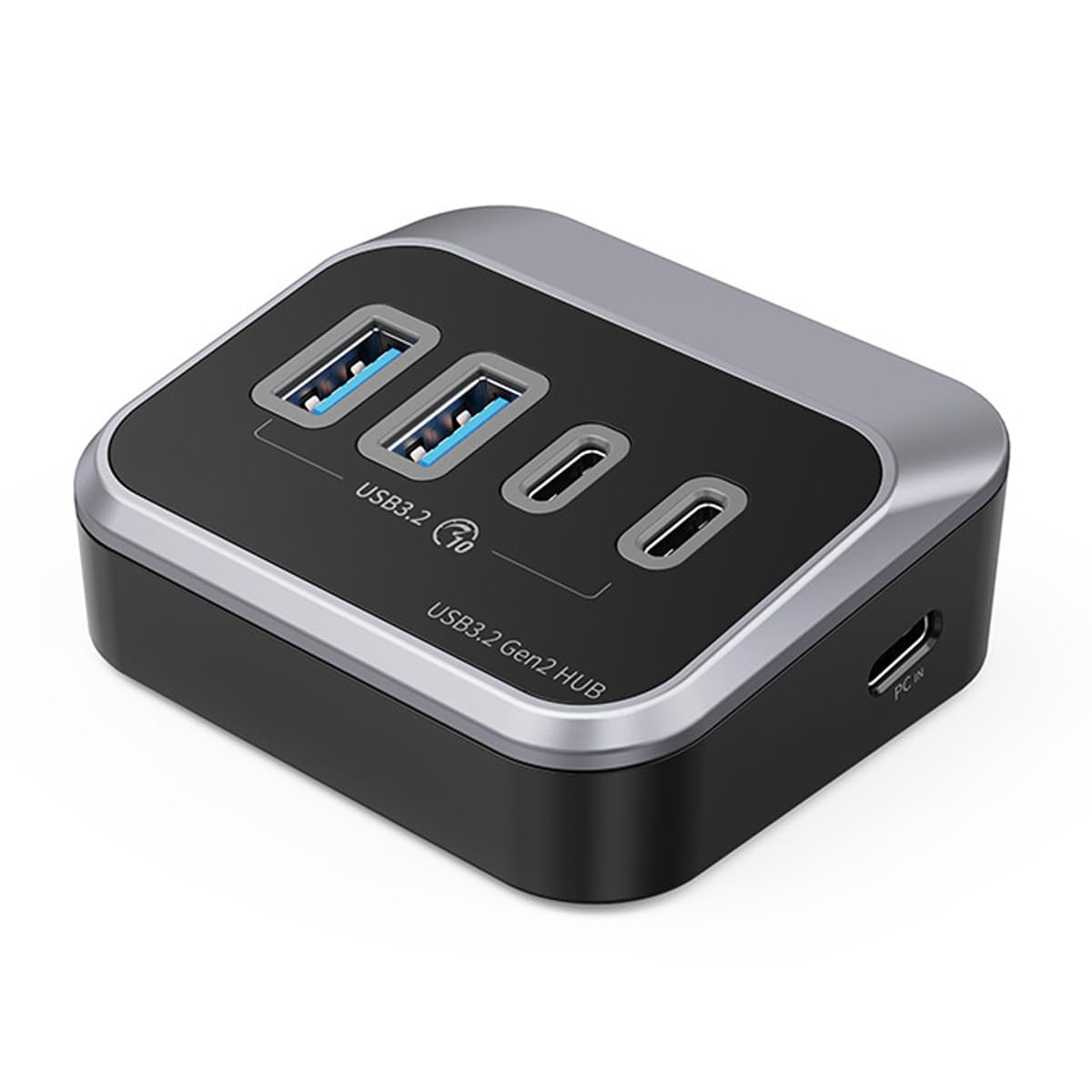 Huba Przenośny przedłużacz koncentratora, 2 porty USB 3.2 i 2 porty typu C z portem zasilania 5 V/3 A, długość przewodu 10 Gb/s, 0,5 m do komputera stacjonarnego, laptopów