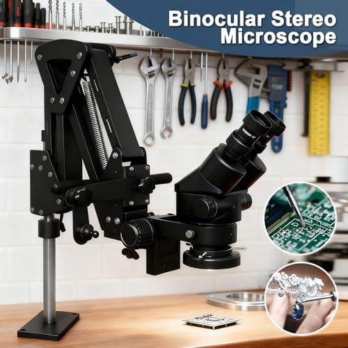 Image of Jewelry Microscope with Handle, 7X-45X Magnification with Multi-Directional Spring Stand, 0.5X Barlow Lens, Jewelers Microscope for Jewelry Engraving Setting Making
