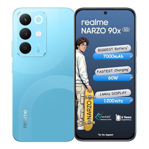 Image of realme NARZO 90x 5G (Aqua Blue,6GB+128GB) | 7000mAh + 60W Biggest Battery & Fastest Charging in The Segment* | 144Hz Bright Display | Sony 50MP AI Rear Camera | AI Assist | 400% Ultra Boom Speaker