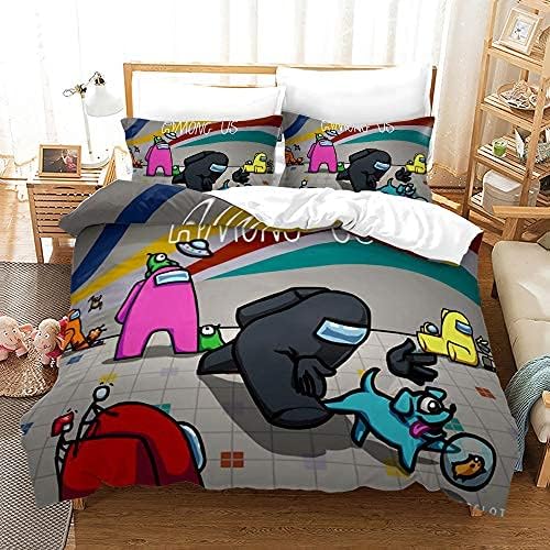 PTNQAZ Among US Bedding Set For Boys Gift Kids 3D Printed Game Duvet Cover Set With Pillowcases Quilt Cover Soft Bedroom Bedspread (Single)