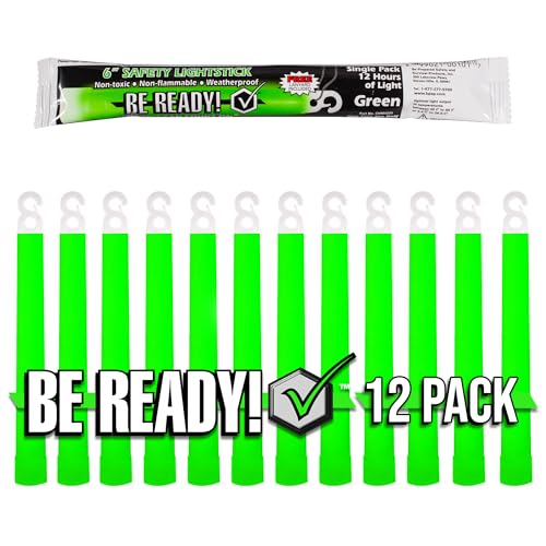 Be Ready - Industrial 12 hour Illumination Emergency Safety Chemical Light Glow Sticks (12 Pack Green)