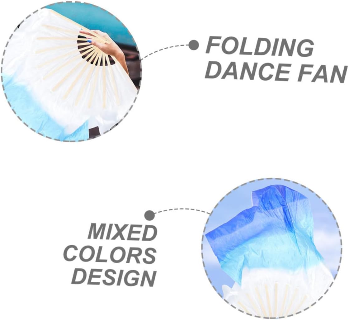 VILLCASE Colorful Folding Dancing Fan for Women 1.2m Long Gradient Silk Belly Dance Hand Fan Wear-resistant Practice Decor for Yoga and Square Dancing
