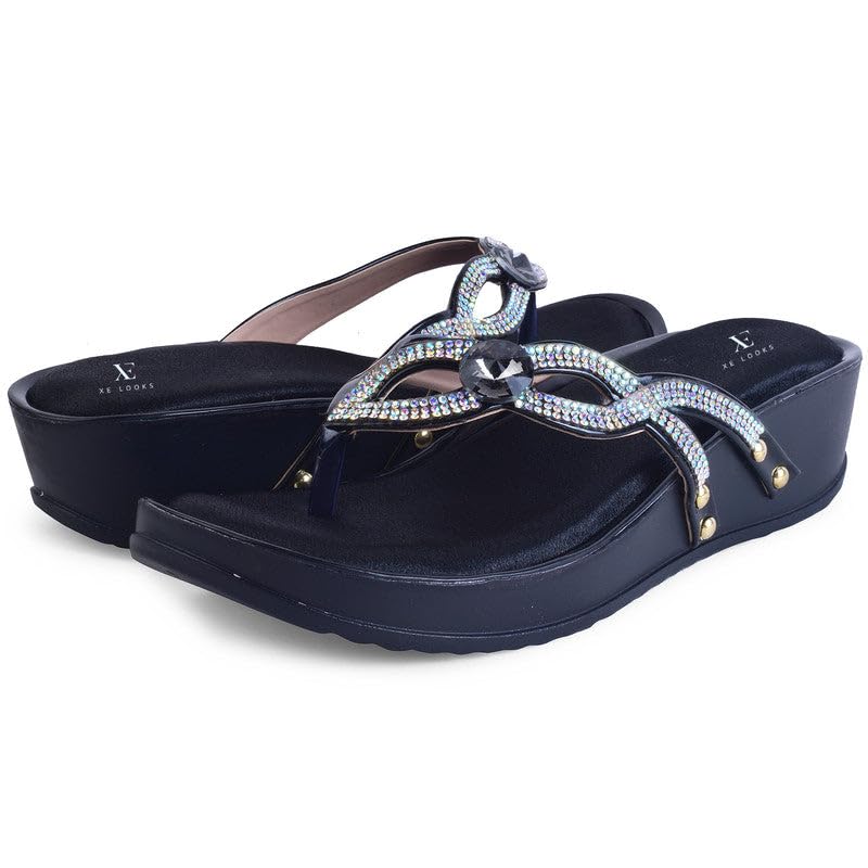 Image of XE Looks Stunning Black Comfortable Slippers For Women