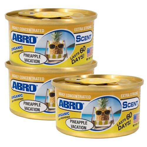 Image of ABRO Car Air Fresheners: Canned, Spill Proof Airfreshener for Home, Office, or Car Accessories Interior, Lasts Up to 60 Days - 3Pck Pineapple Vacation
