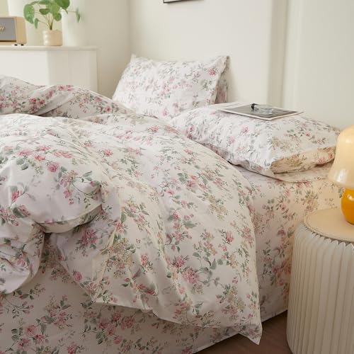 Image of LifeTB Vintage Floral Cottagecore Comforter Set Twin XL with 2 Pillowcases | Aesthetic Botanical Pink Flowers Comforter Coquette Floral Bedding Set Lightweight Comforter for Girls Women