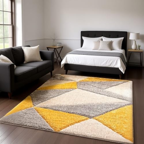 Image of Carpet for Hallway, Kitchen, and Modern Interiors, Cozy Shag Runner for Living Room, Entryway & Office Decor Size 4x6 feet Yellow T 3D