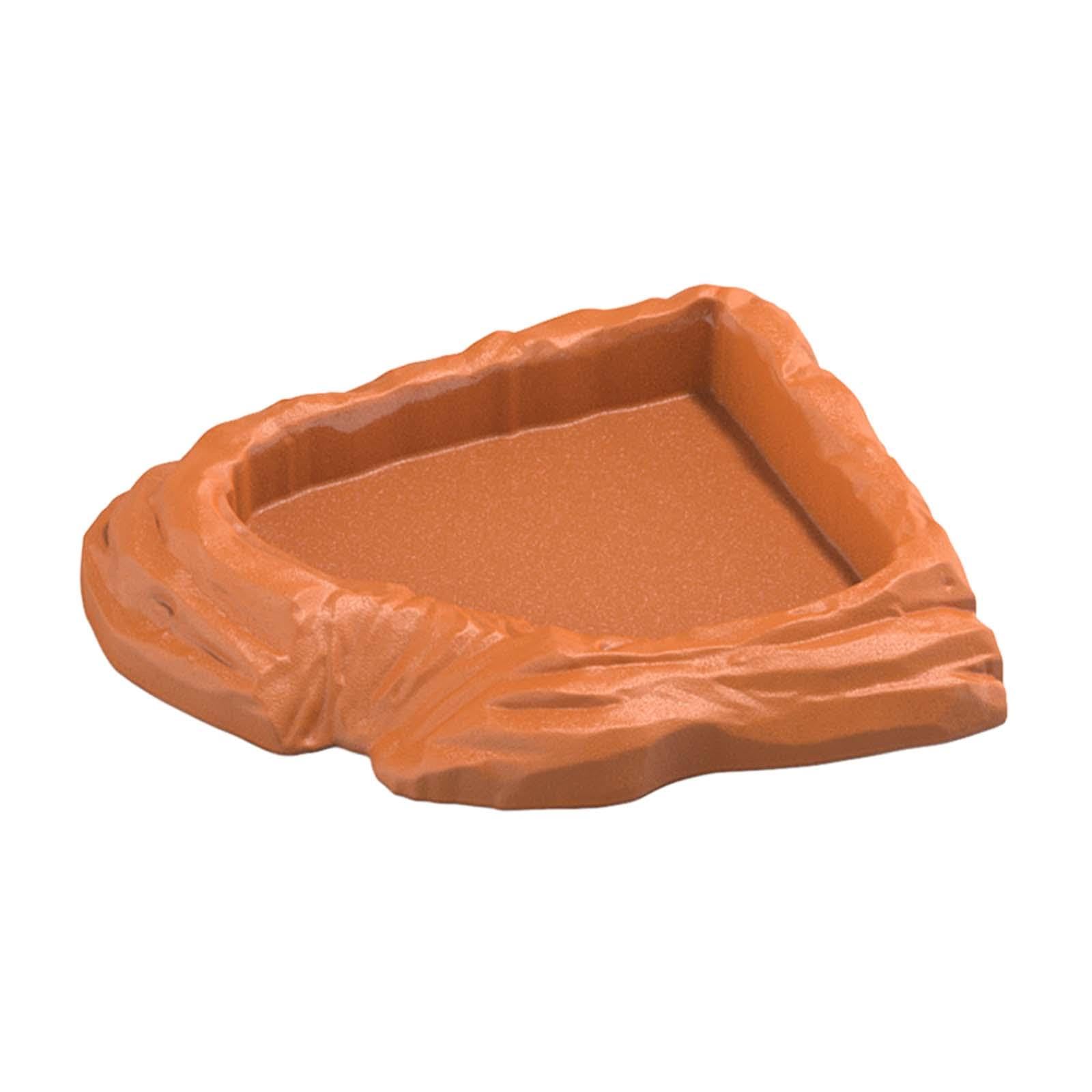 HGZLQKD Reptile Water Dish Corner Reptile Water Food Bowl Sturdy Realistic Stone Texture Terrarium Bowl for Frogs Snake Pet Supplies, Light Brown