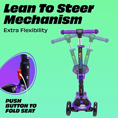 Image of SKIDEE Kick Scooter for Kids Ages 3-5 | Foldable 3 Wheel Scooter with Lean-to-Steer, Adjustable Height, Removable Seat & LED Light Wheels | Toddler Scooter Up to 12 Year Old Boys /Girls