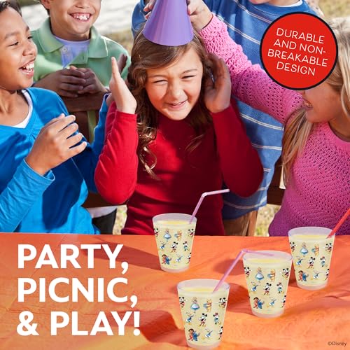 Image of Disney Mickey Plastic Drinking Glasses, Dishwasher Safe, 4-Pack | 16 oz, unbreakable, reusable, BPA-free, stackable to save space, great for water, juice, and family meals