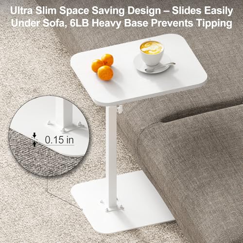 Image of HzTinT Side Table Sofa Tray for Couch Heavy Metal Base Swivel /Adjustable Height, Sofa Bed Bathroom Study TV Tray C Shaped End Table Food Snack Trays for Eating