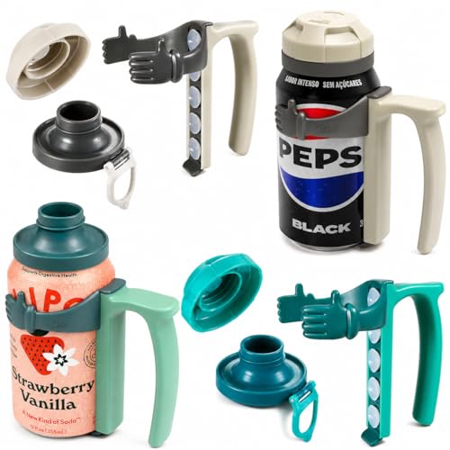 Image of ORIGINAL CREATOR - DIPESI Soda Can Lids and Holders for 12oz Cans - 2 Can Covers + 2 Can Holder with Handle - For Soda, Beer, Pop - Easy to Hold, Leak-Free