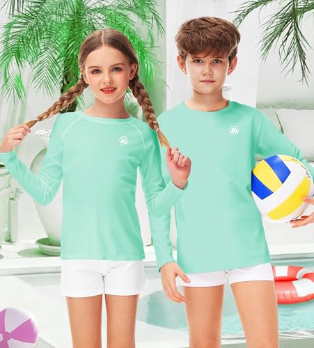 Image of AOBUTE Unisex Kids Rash Guard Long Sleeve SPF 50+ Sun Shirt UV Protection Swim Shirts 3-12 Years