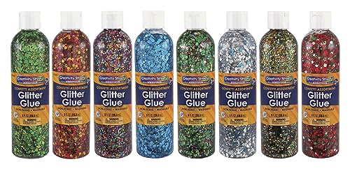 Creativity Street Glitter Chip Glue, 8 Ounces, Assorted Colors, Set of 8