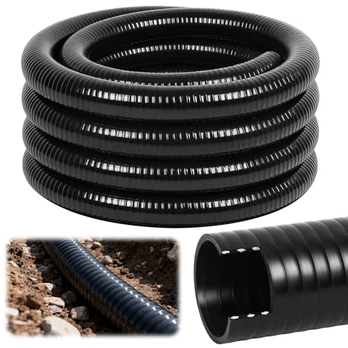 Innconee 1.5 Dia Pond Pump Tubing 25 ft x 1-1/2 Non Kink Flexible PVC Pipe for Irrigation Koi Ponds Waterfall Gardens Hose Schedule 40 Reinforced Vinyl UV Crush Resistant Black