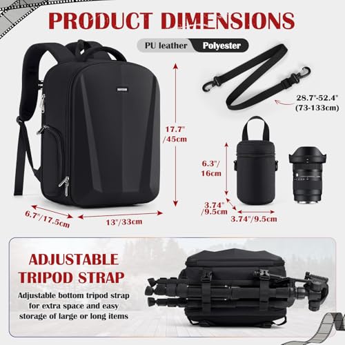 SDYSM Camera Backpack, Hardshell DSLR/SLR Camera Bag with Lens Pouch & 15.6" Laptop Compartment Waterproof Camera Case with Rain Cover Photography Backpack Compatible for Canon/Nikon/Sony/Drone Black - Image 5