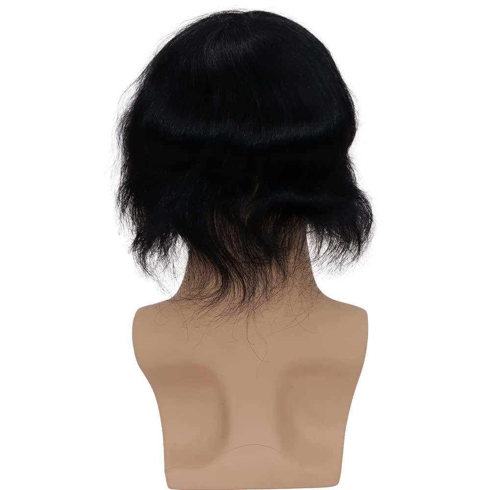 Men toupee Toupee for Men 0.06mm Ultra Soft Transparent Thin Skin All V-looped Natural Hairline Mens Hairpieces European Virgin Human Hair Systems Wigs 8x10 inches (#1 Jet Black Color)