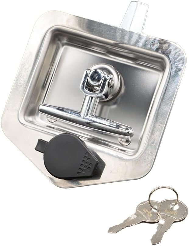 Mytee Products (4 Pack) Stainless Steel Tool Box Lock with Two Keys Each - Truck Trailer RV Door Latch with Gasket T-Handle - Highly Polished Stainless Steel