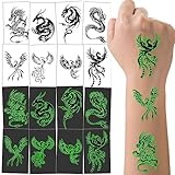 16 Sheets Luminous Dragon Phoenix Temporary Tattoos Glow in The Dark Dragon Birthday Party Decorations Supplies Favors for Kids Adults, Goodie Bag Fillers