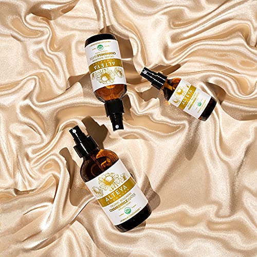 Alteya Bio Kamillenwasser Spray in Glasflasche 240ml - 100% USDA Organic-zertifiziert Rein Natürlich - Wasserdampfdestilliert, Direktverkauf vom Kamillenanbauer Alteya Organics