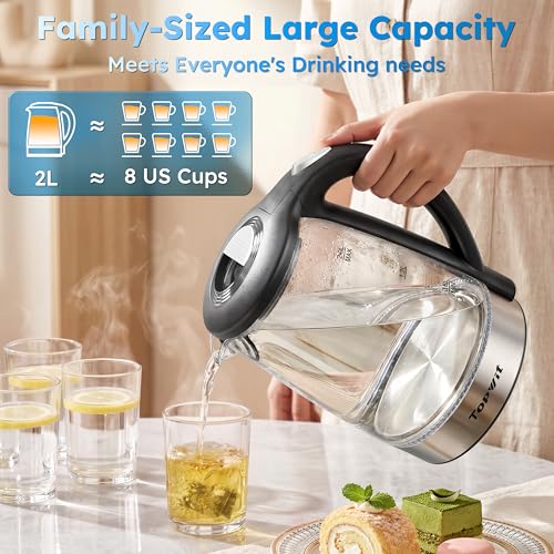 Image of TOPWIT 2.0L Glass Electric Kettle, Hot Water Boiler, BPA-Free | Stainless Steel Bottom & Lid, Fast Boil, Auto Shut-Off & Boil-Dry Protection, No Plastic Odor | for Tea, Coffee, Home, Office